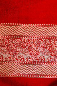 Handwoven Red Shikargah Banarasi Katan Silk Saree