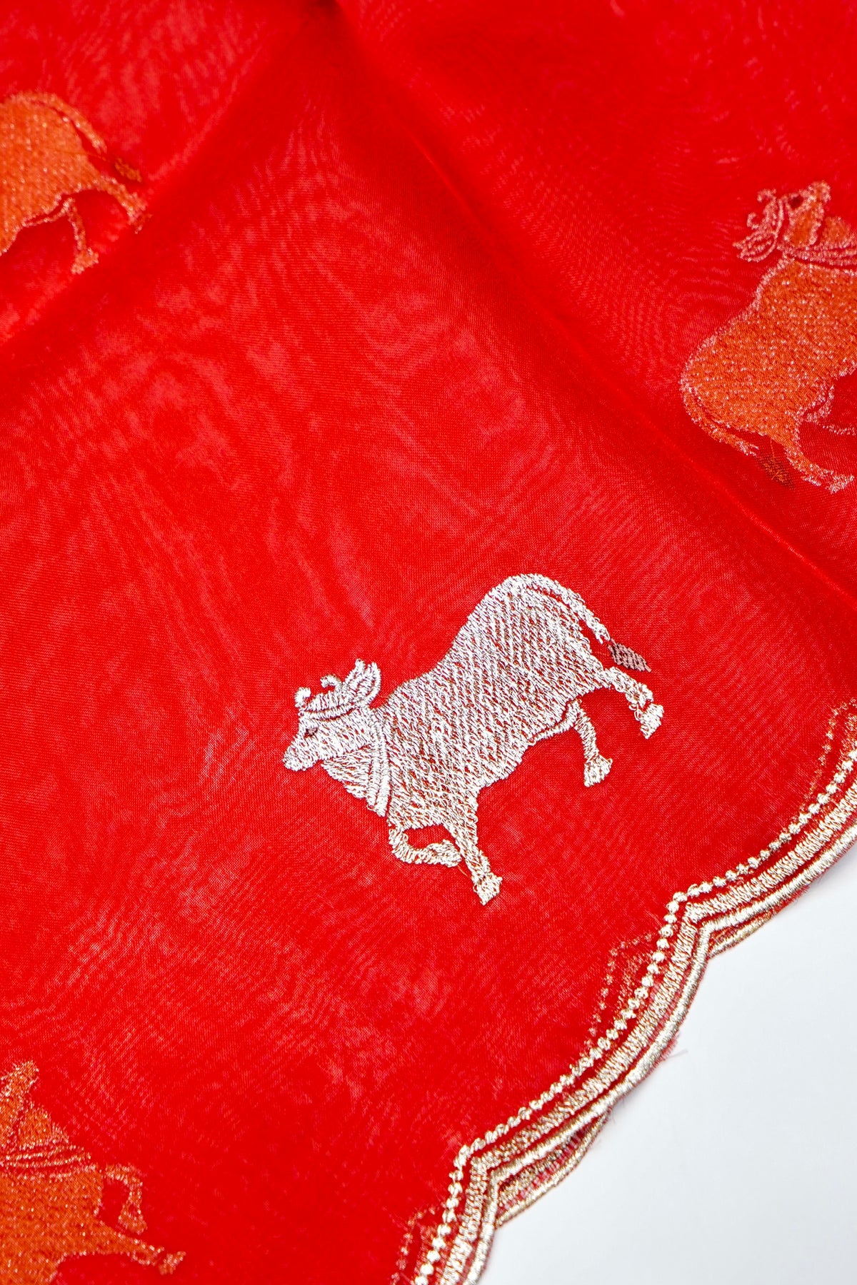 Designer Red Organza Silk Suit