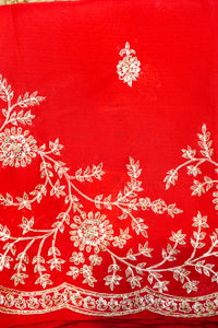 Designer Tomato Red Kora Silk Suit