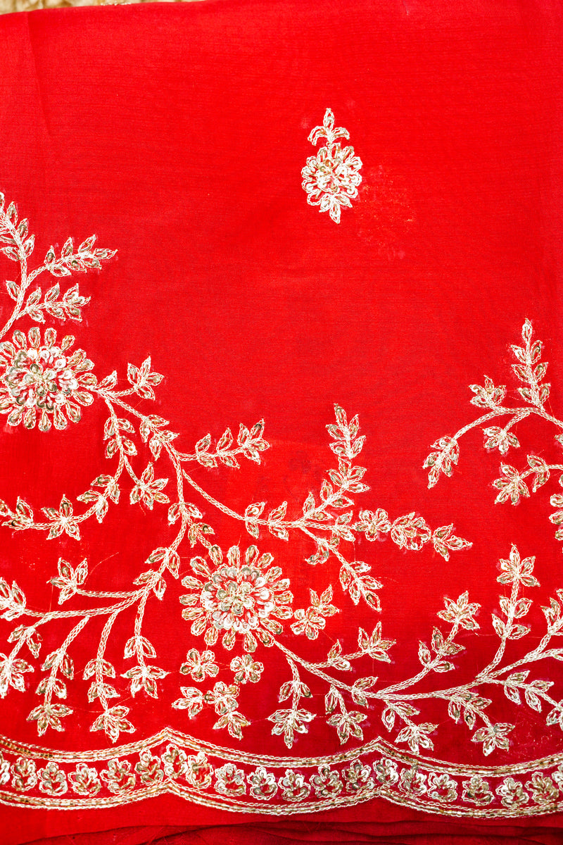 Designer Tomato Red Kora Silk Suit