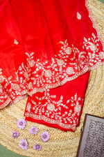 Designer Tomato Red Kora Silk Suit