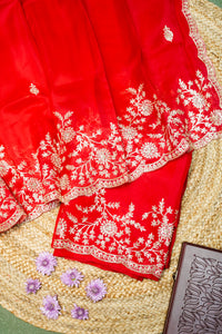 Designer Tomato Red Kora Silk Suit
