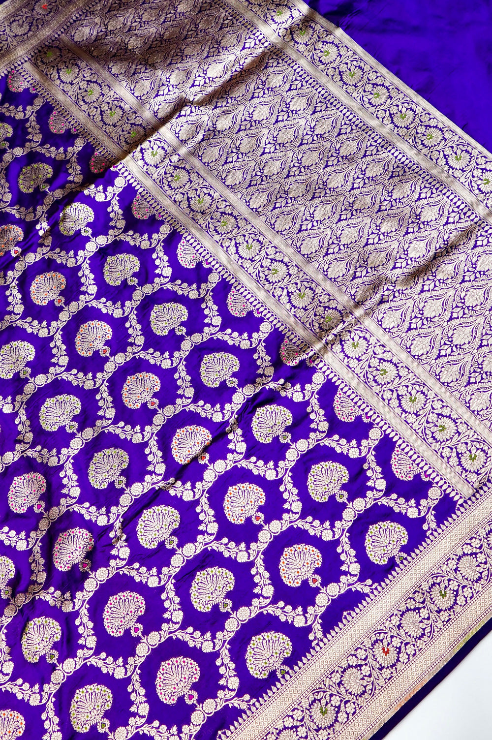 Handwoven Royal Blue Meenakari Kadhwa Banarasi Katan Silk Saree