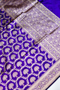 Handwoven Royal Blue Meenakari Kadhwa Banarasi Katan Silk Saree