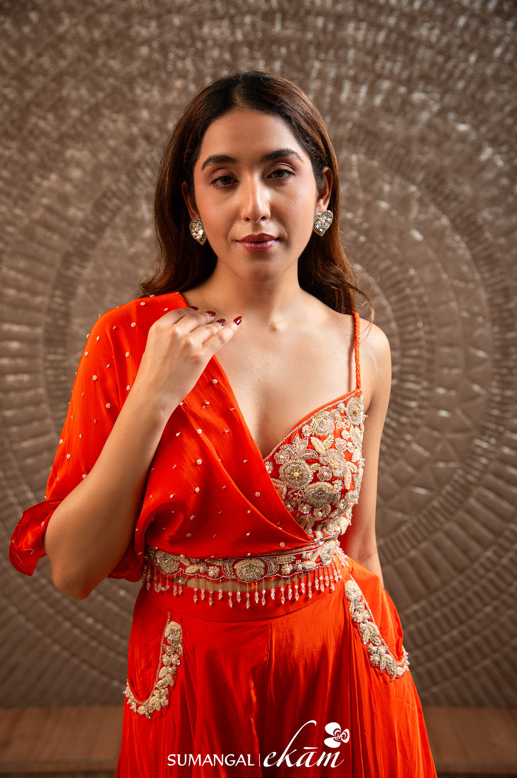 Designer Orange Muslin Silk Crop Top
