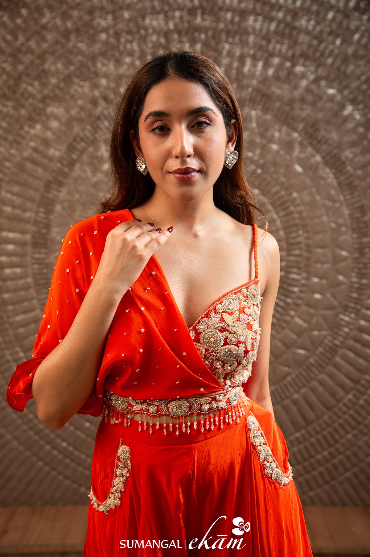 Designer Orange Muslin Silk Crop Top