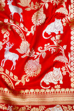 Handwoven Brick Red Shikargah Banarasi Katan Silk Saree