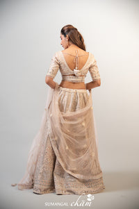 Designer Peach Net Party Wear Lehenga