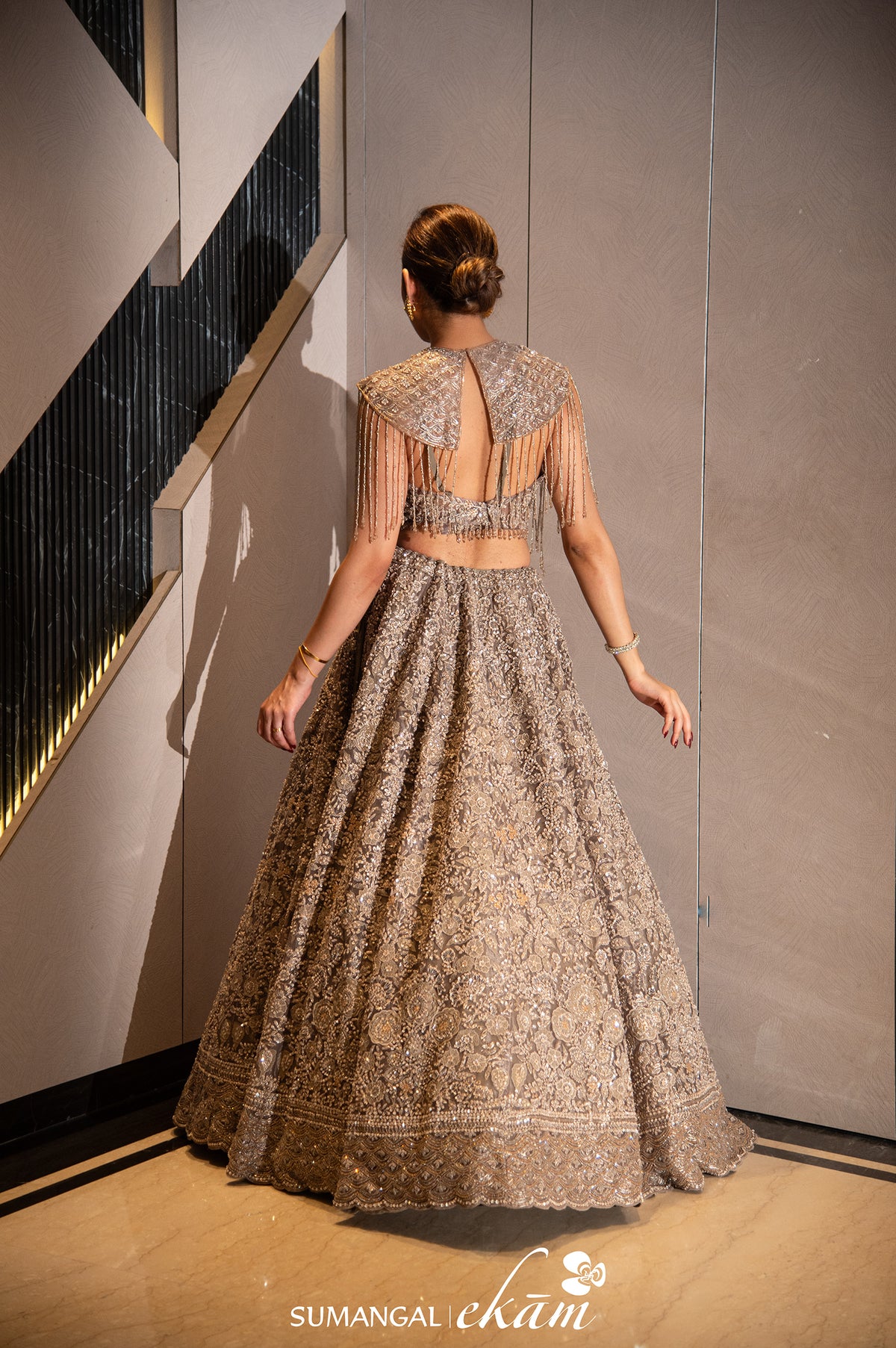 Designer Grey Net Party Wear Lehenga