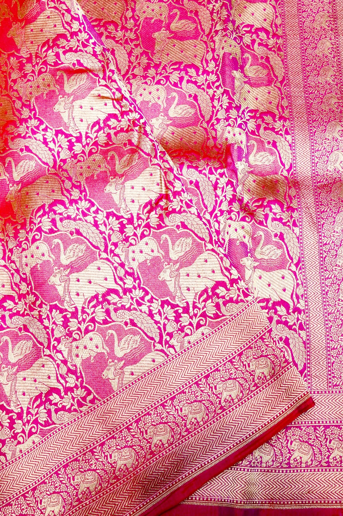 Handwoven Pink Banarasi Katan Silk Saree