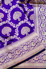 Handwoven Royal Blue Meenakari Kadhwa Banarasi Katan Silk Saree