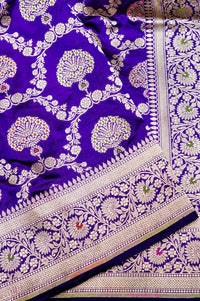 Handwoven Royal Blue Meenakari Kadhwa Banarasi Katan Silk Saree