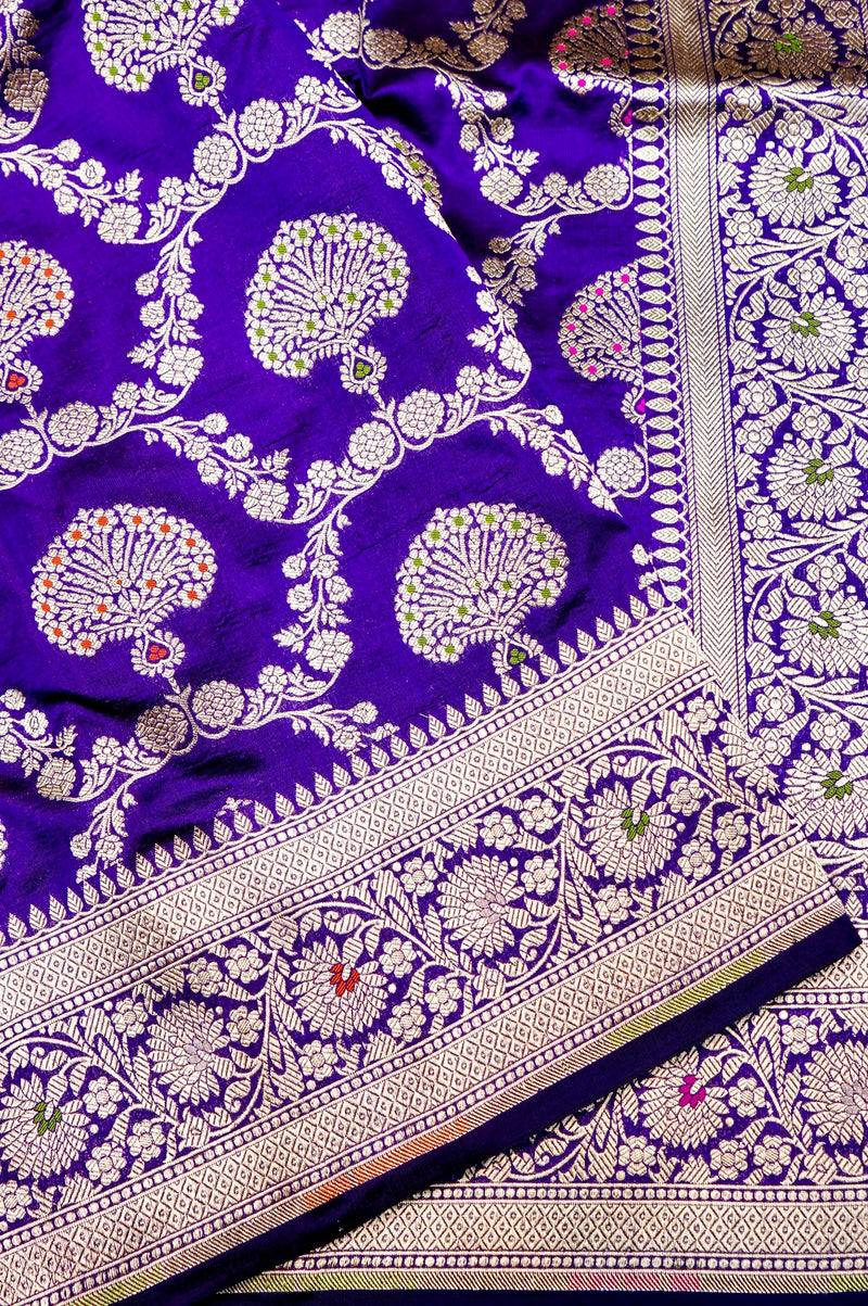 Handwoven Royal Blue Meenakari Kadhwa Banarasi Katan Silk Saree