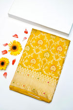 Handwoven Yellow Meenakari Banarasi Katan Silk Saree