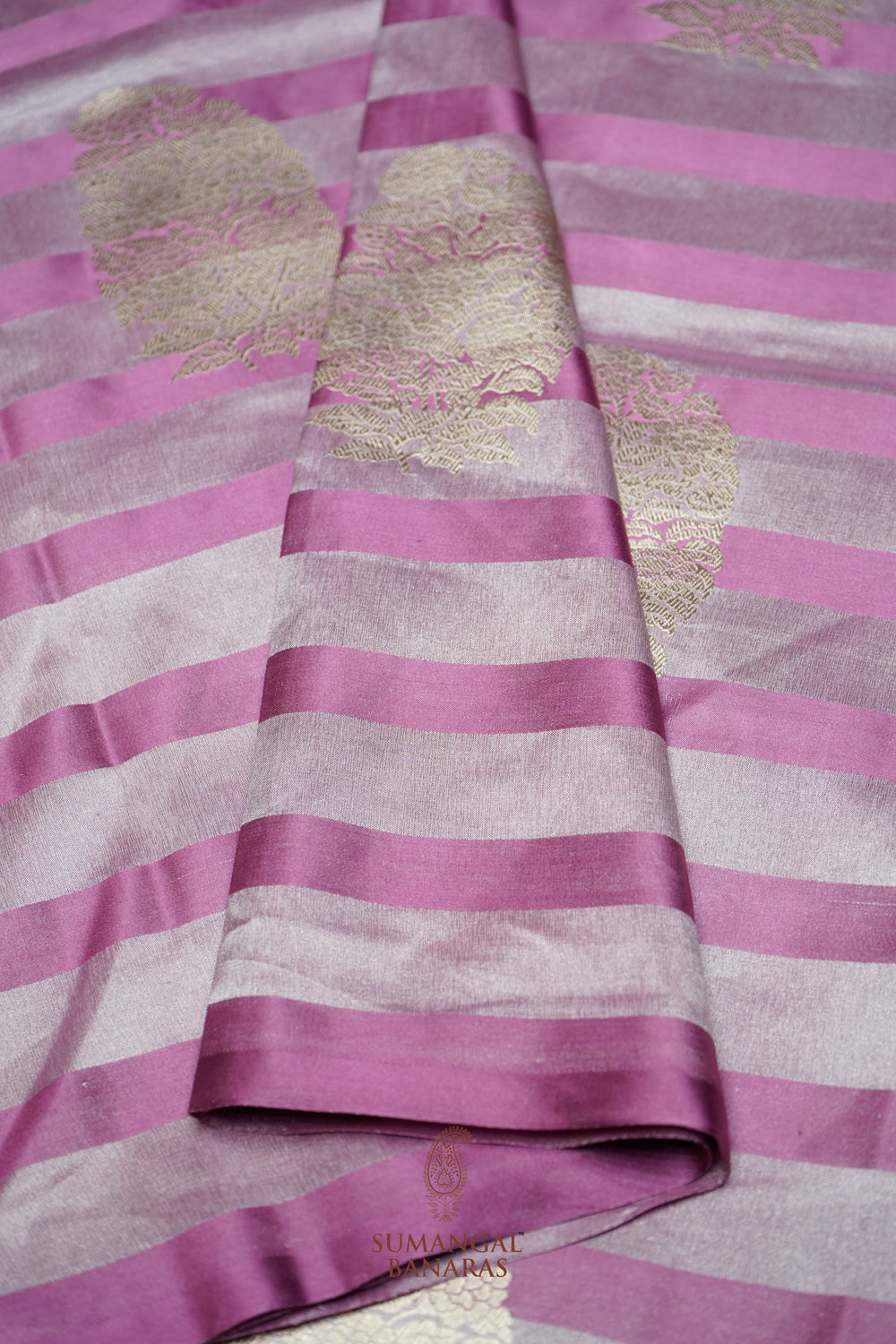 Handwoven Onion Pink Banarasi Mashru Silk Saree