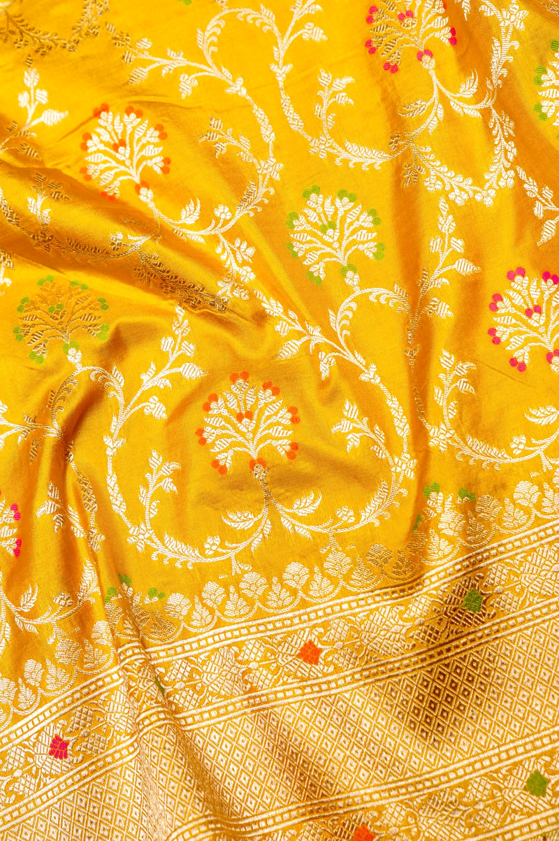 Handwoven Yellow Meenakari Banarasi Katan Silk Saree