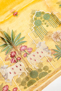 Designer Golden yellow Tissue Silk Suit