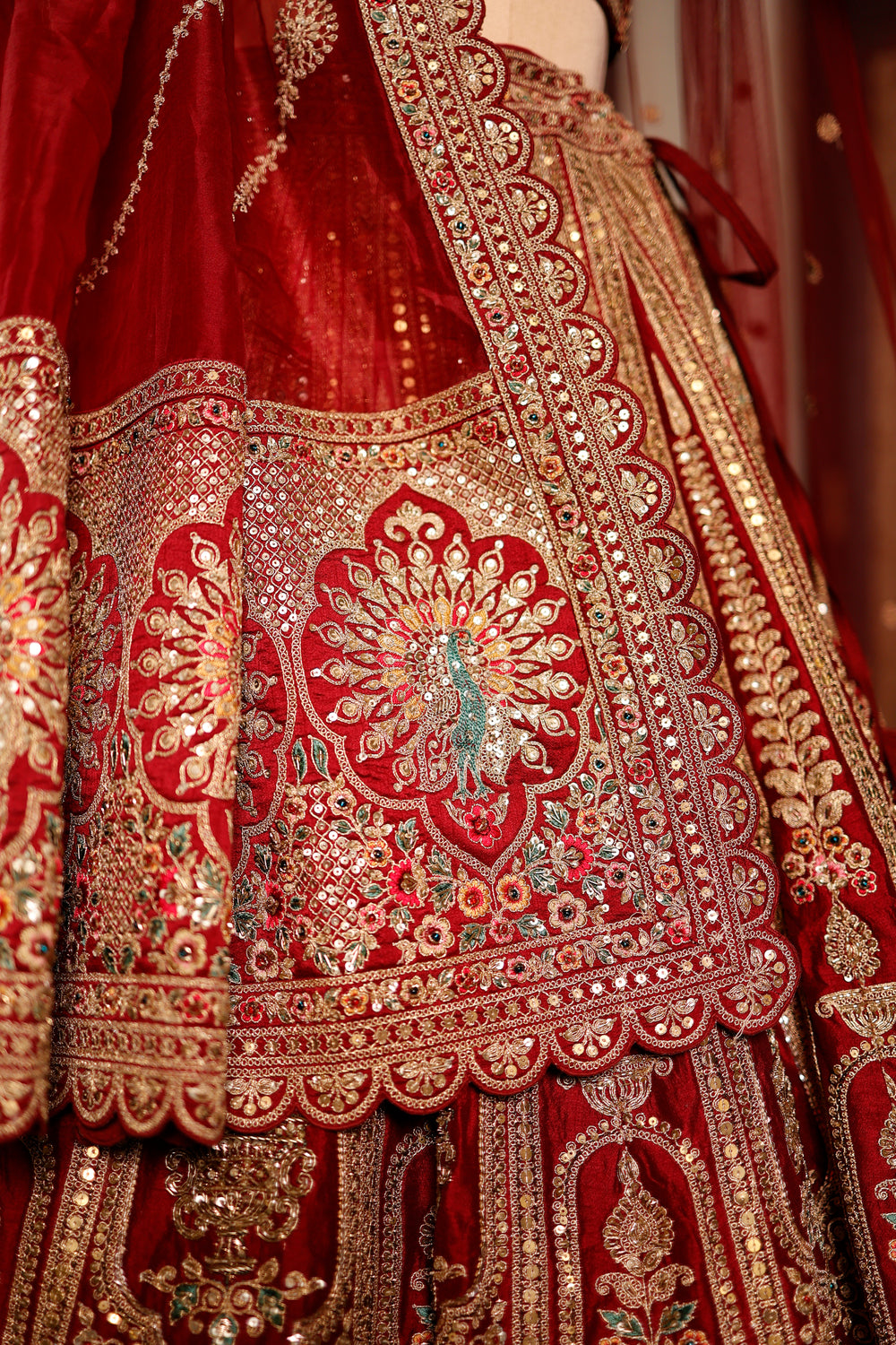 Designer Red Raw Silk Bridal Lehenga