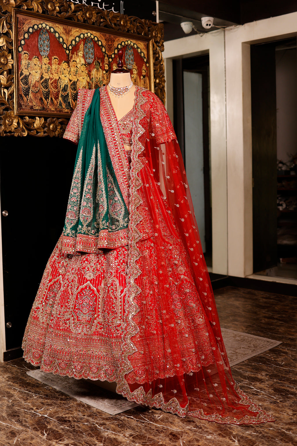 Designer Red Raw Silk Bridal Lehenga