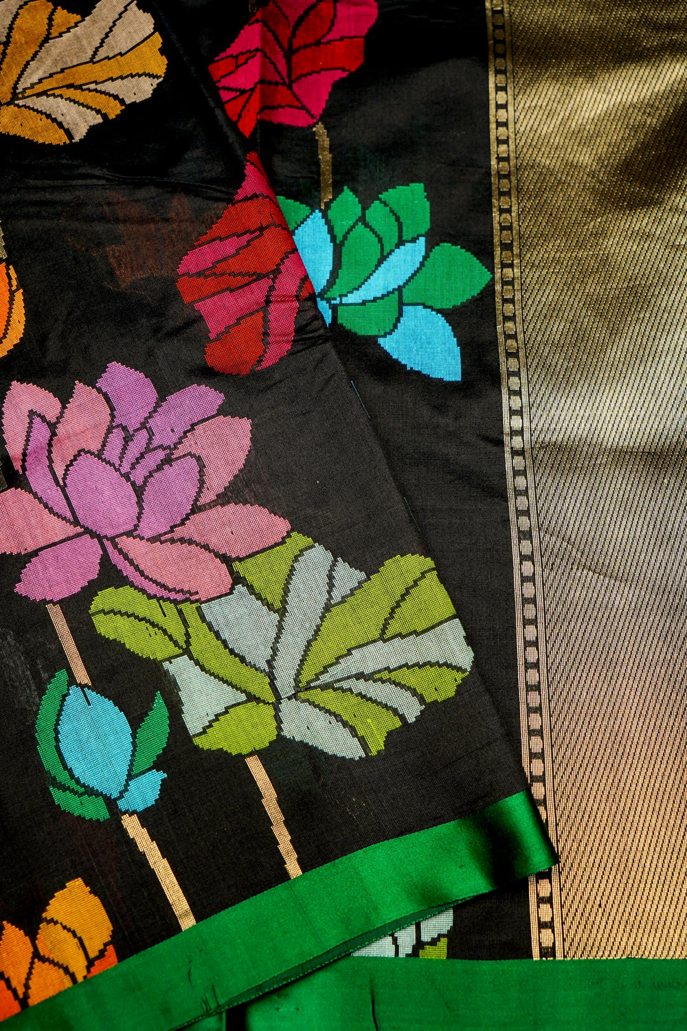 Handwoven Black Meenakari Banarasi Soft Silk Saree
