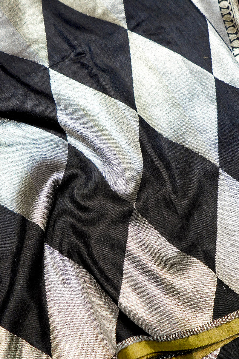 Handwoven Black Banarasi Moonga Silk Saree