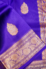 Handwoven Purple Banarasi Kora Silk Saree