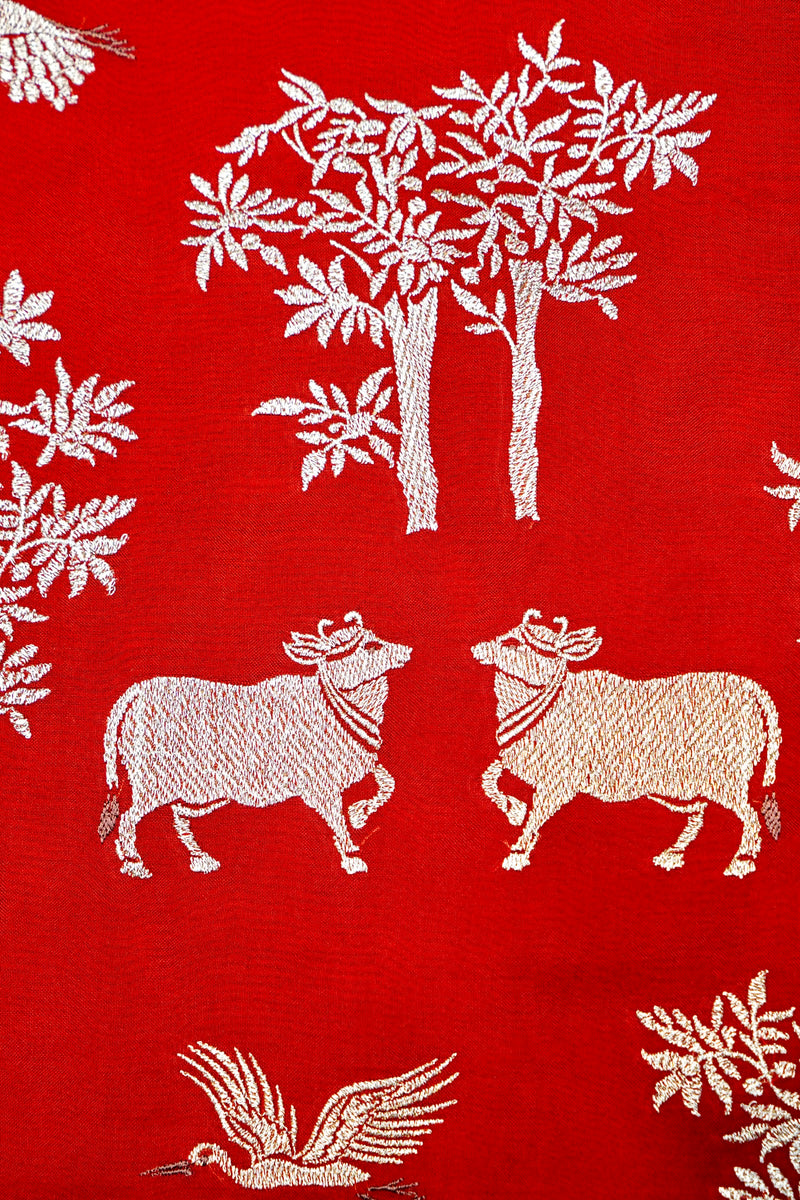 Designer Red Organza Silk Suit