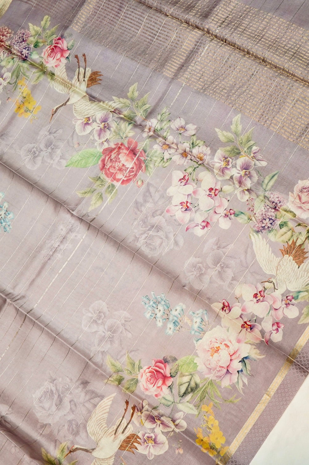 Handwoven Grey Motif Banarasi Soft Silk Saree