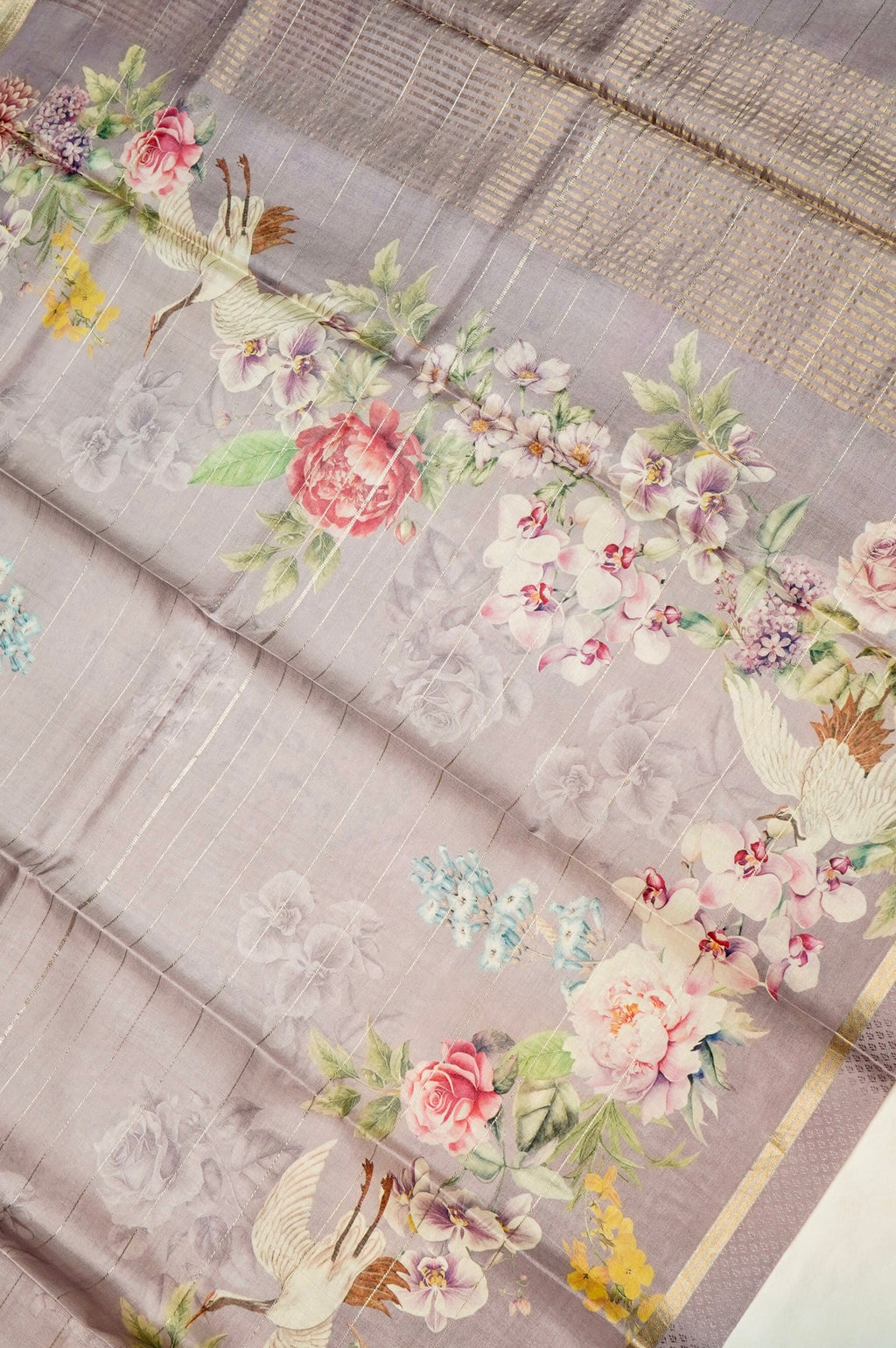 Handwoven Grey Motif Banarasi Soft Silk Saree