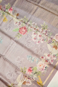 Handwoven Grey Motif Banarasi Soft Silk Saree