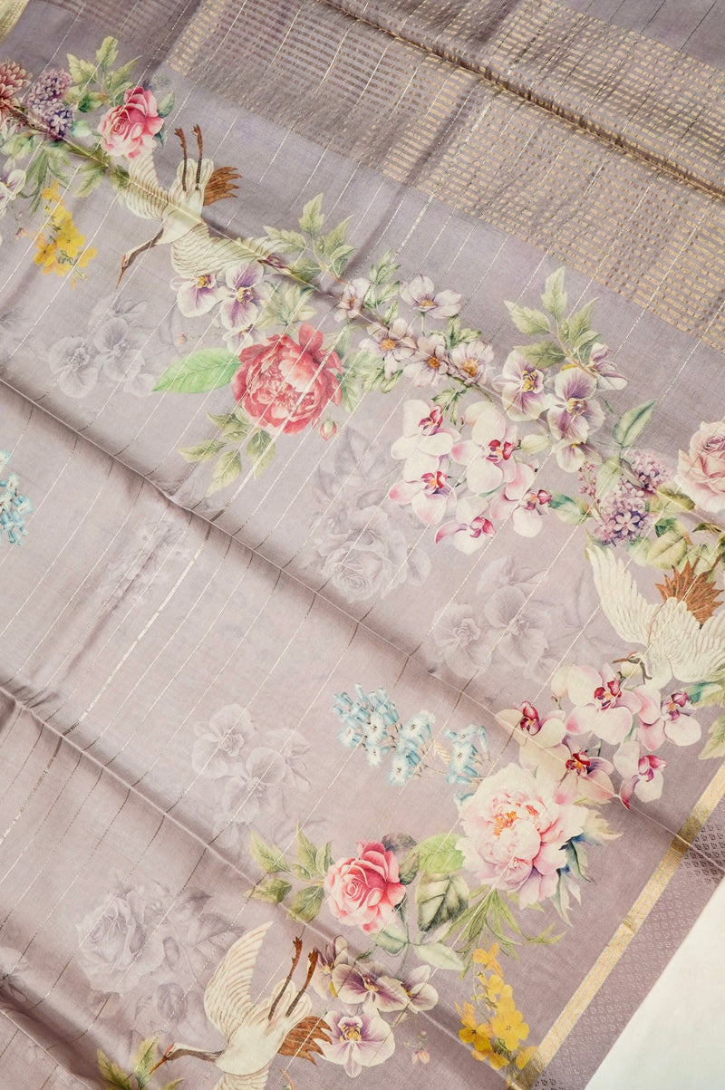 Handwoven Grey Motif Banarasi Soft Silk Saree