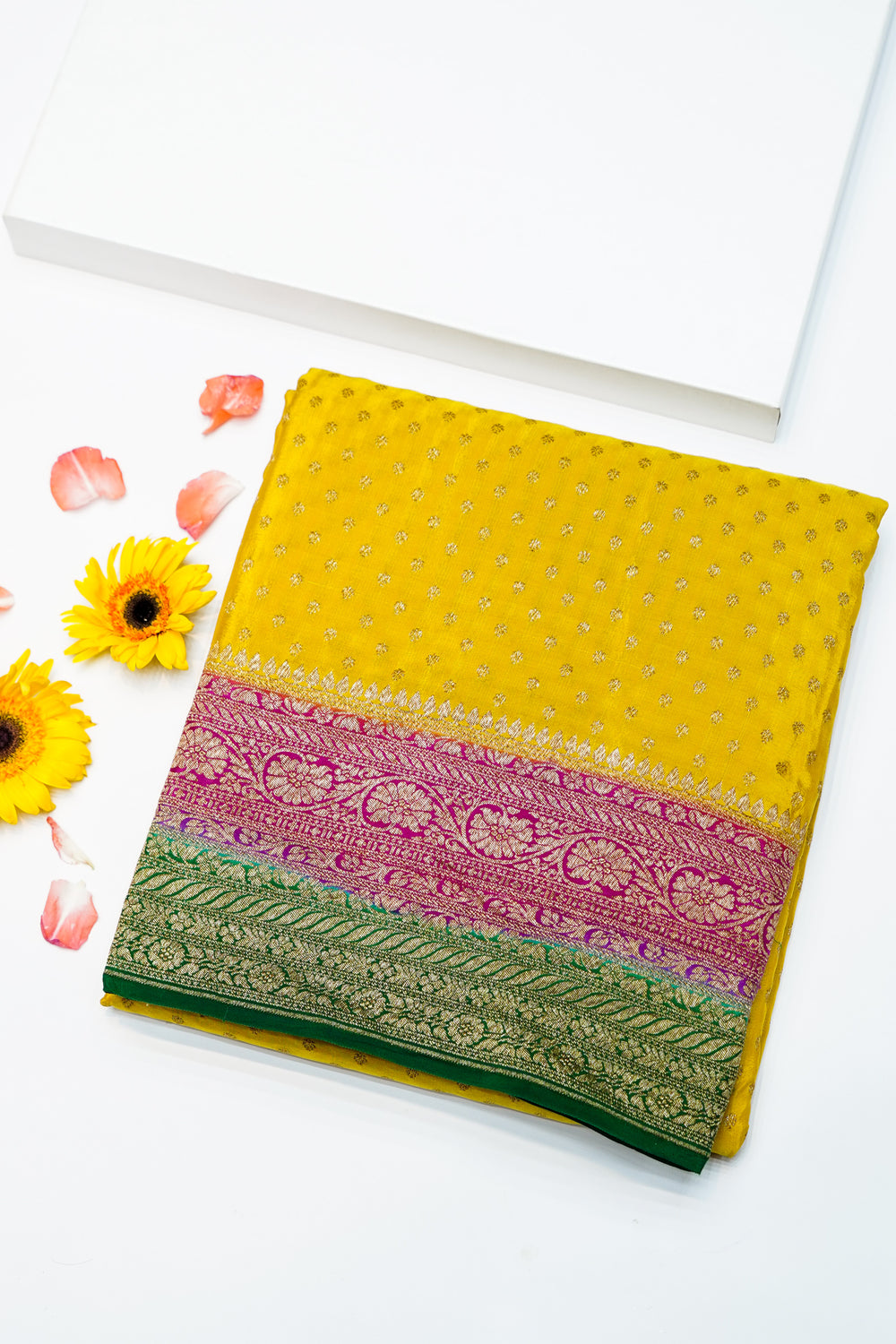 Handwoven Mustard Yellow Banarasi Crepe Silk Saree