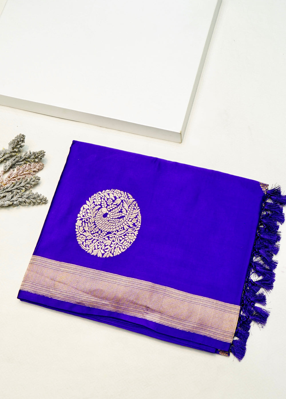 Handwoven Purple Motif Banarasi Mashru Silk Saree