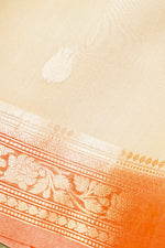 Handwoven Cream Banarasi Kora Silk Saree