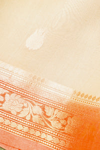 Handwoven Cream Banarasi Kora Silk Saree