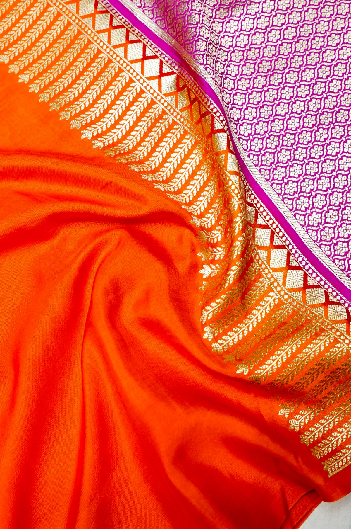 Handwoven Orange Banarasi Moonga Silk Saree