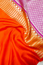 Handwoven Orange Banarasi Moonga Silk Saree