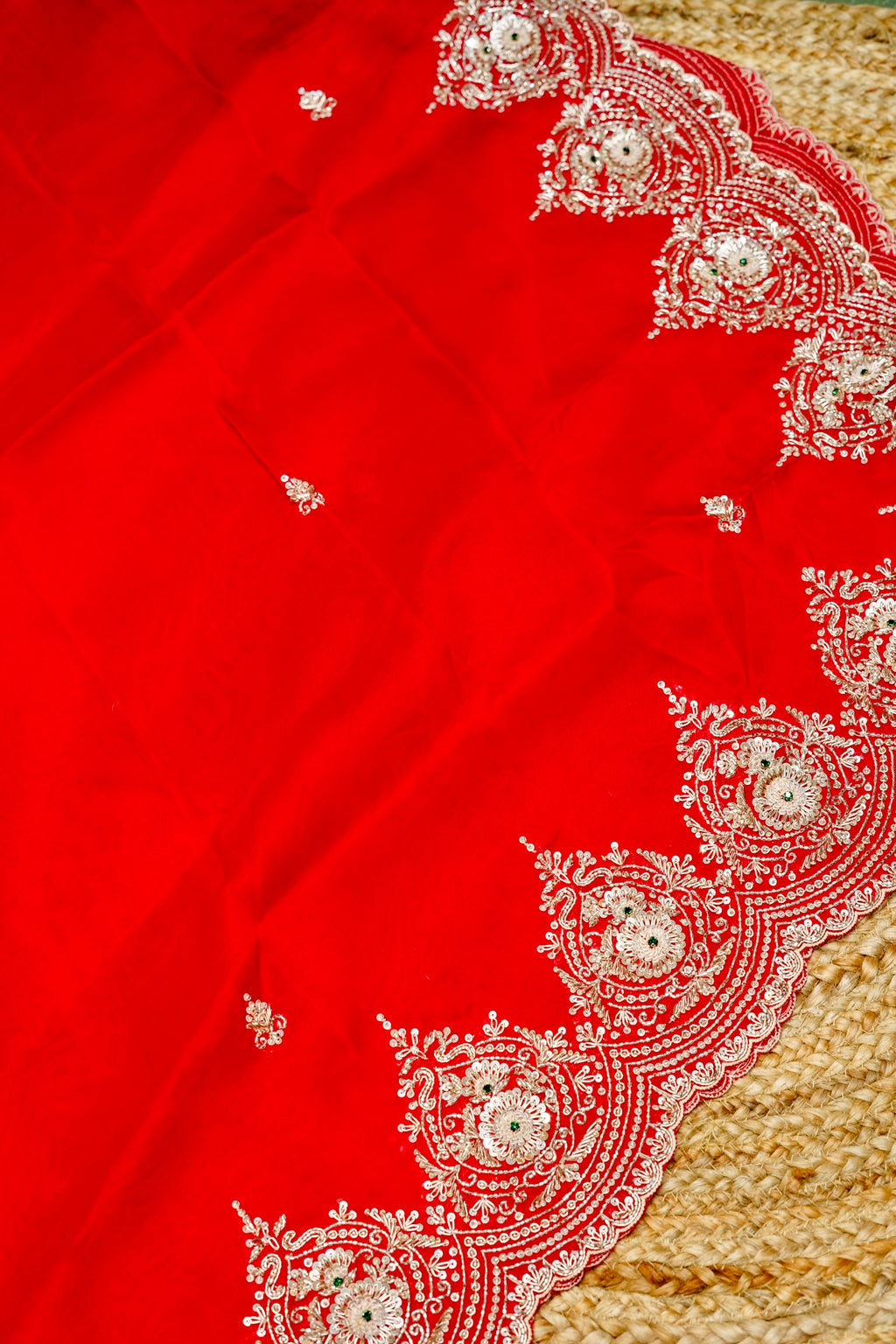 Designer Blood Red Kora Silk Suit