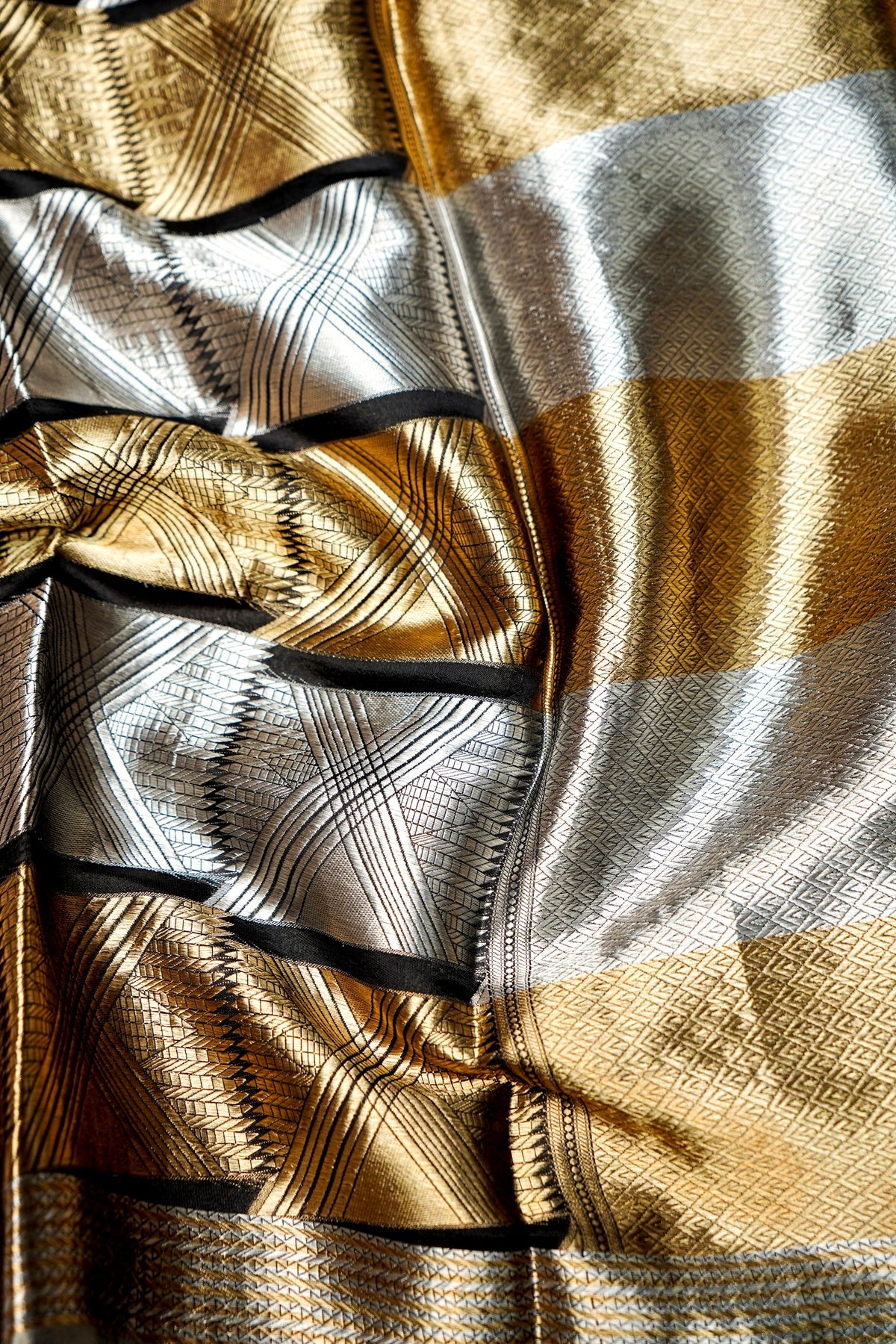 Handwoven Silver and Gold Banarasi Tissue Silk Saree