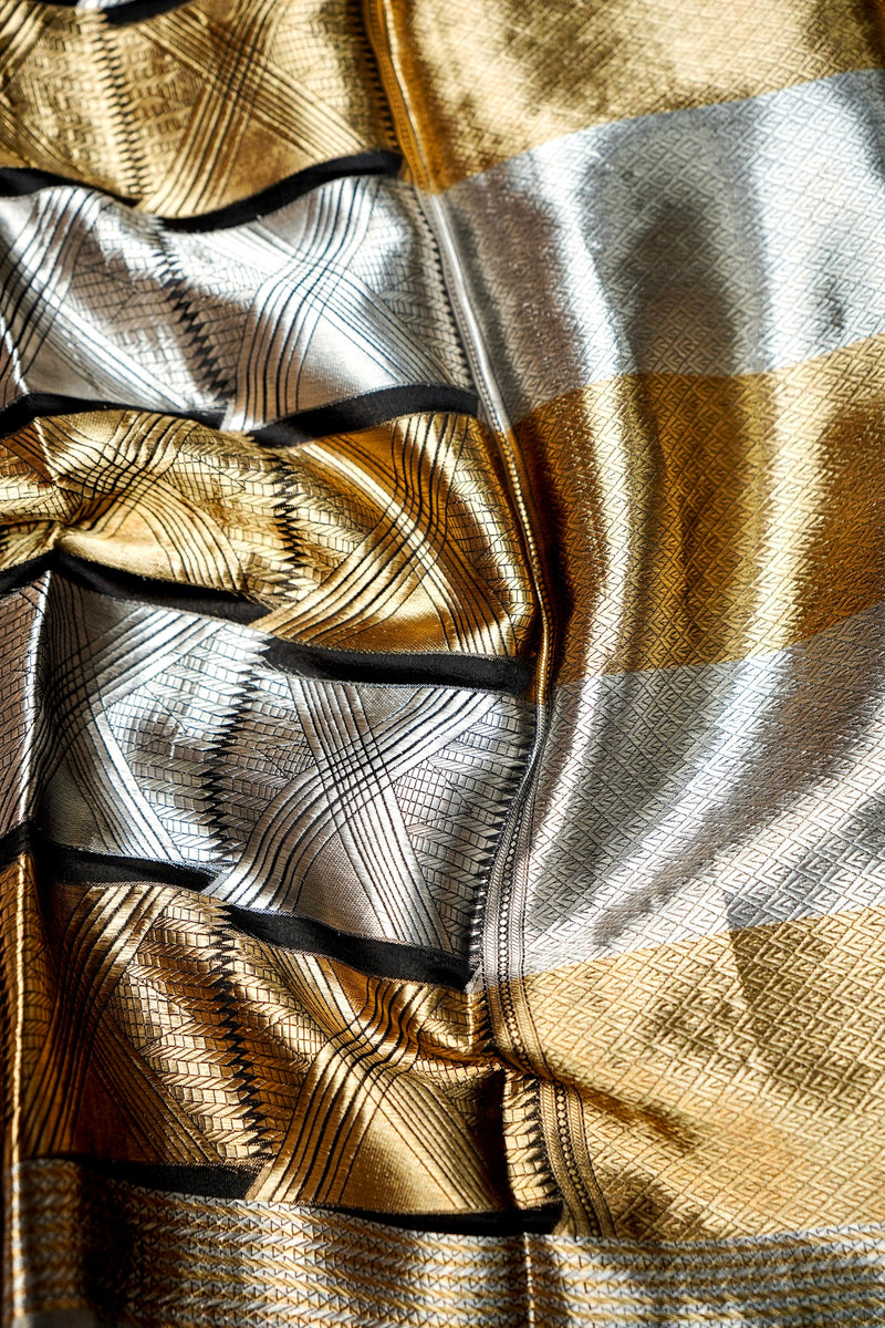 Handwoven Silver and Gold Banarasi Tissue Silk Saree