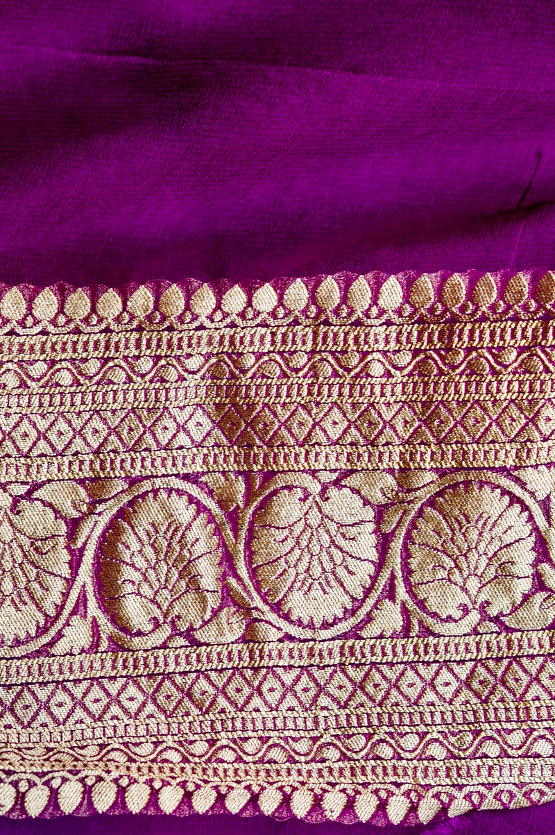 Handwoven Purple Banarasi Khaddi Georgette Saree