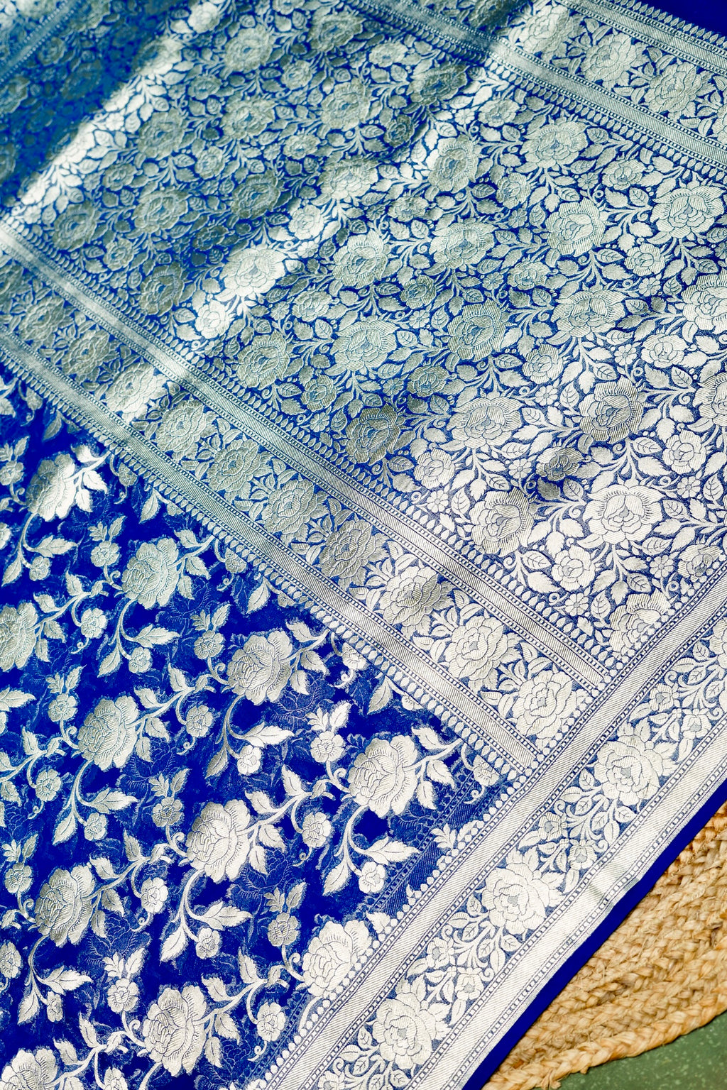 Handwoven Royal Blue Banarasi Khaddi Georgette Saree