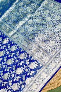 Handwoven Royal Blue Banarasi Khaddi Georgette Saree