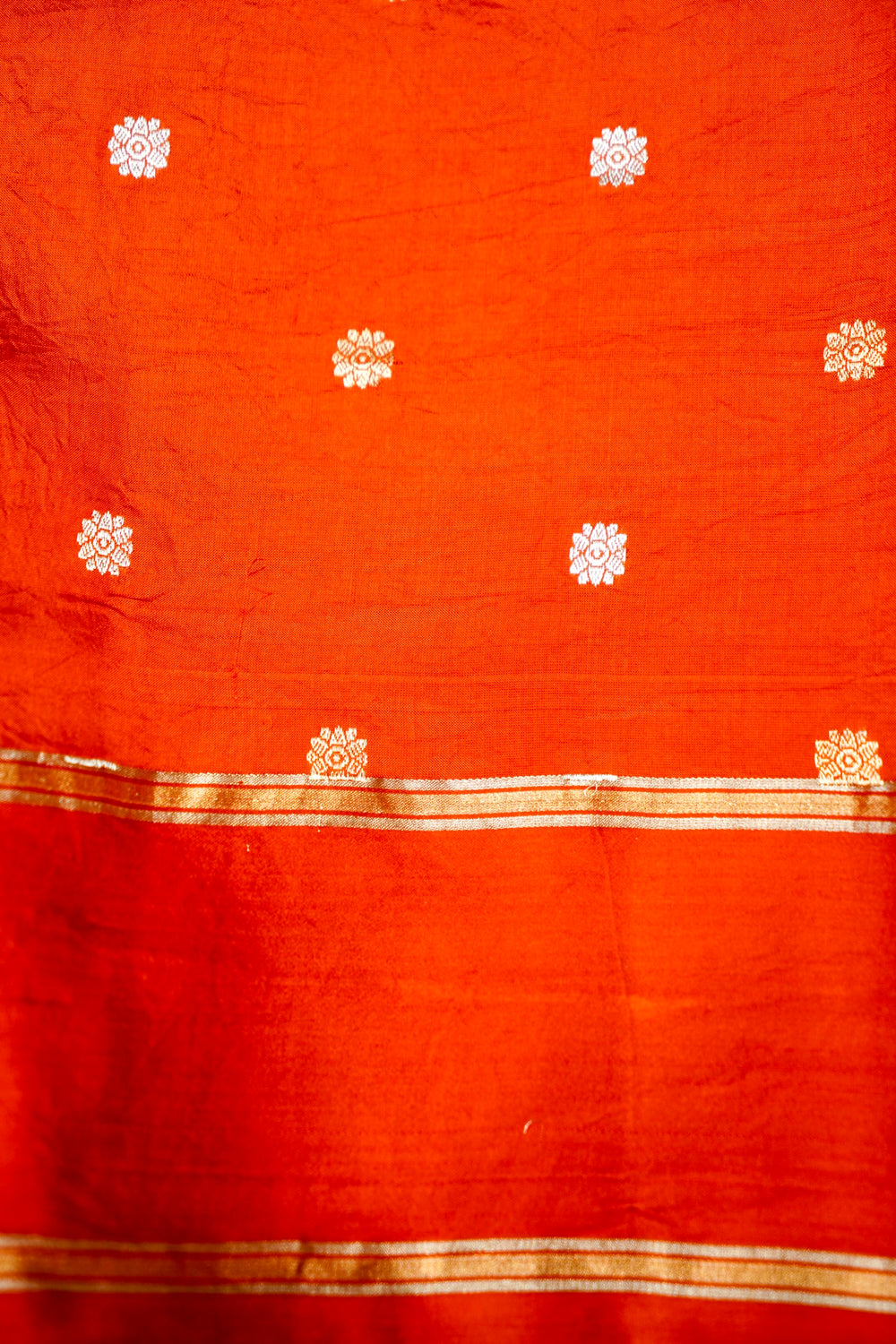 Handwoven Orange Motifs Banarasi Katan Silk Saree