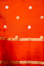 Handwoven Orange Motifs Banarasi Katan Silk Saree