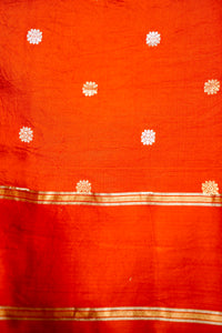 Handwoven Orange Motifs Banarasi Katan Silk Saree