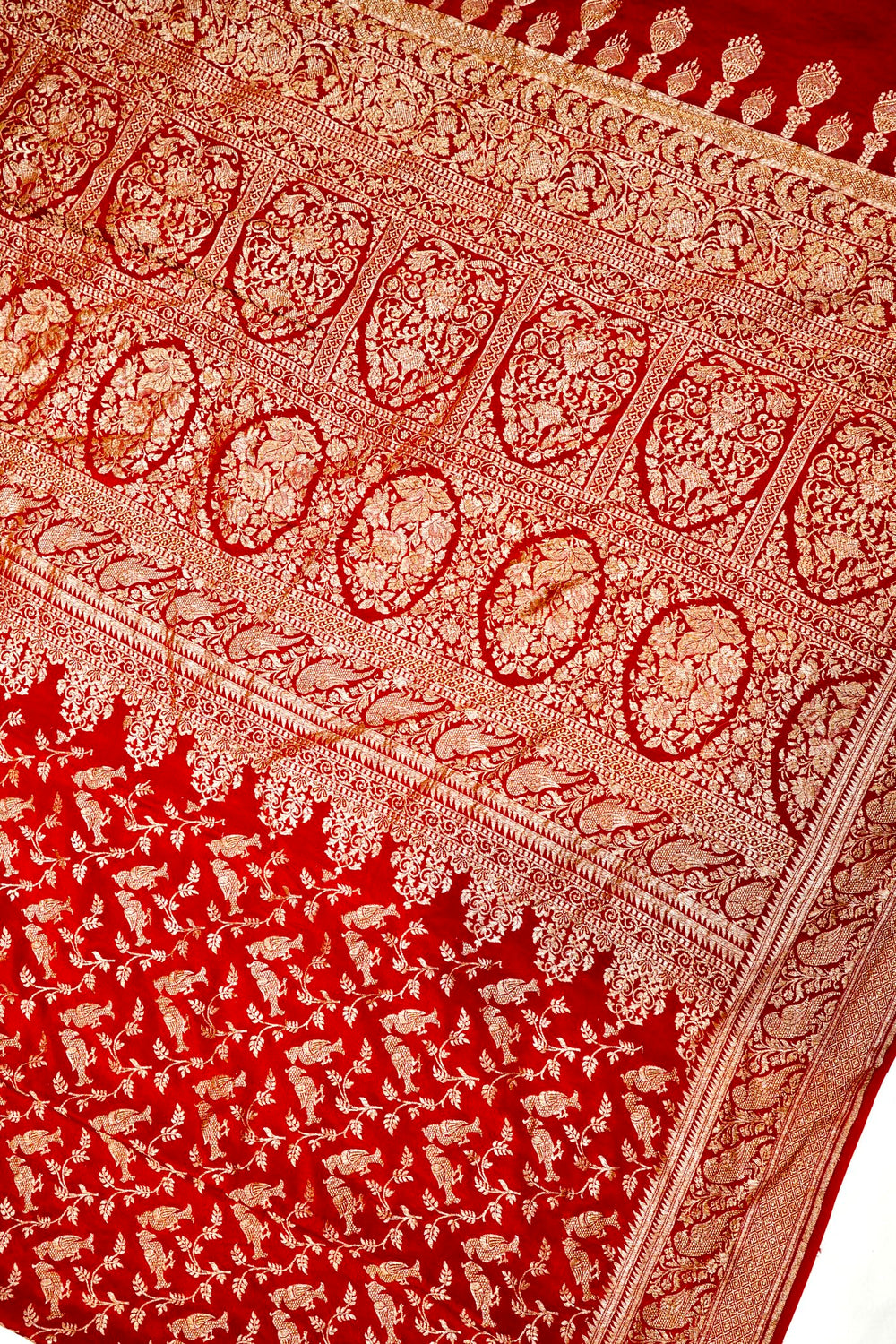 Handwoven Red Banarasi Crepe Khaddi Silk Saree