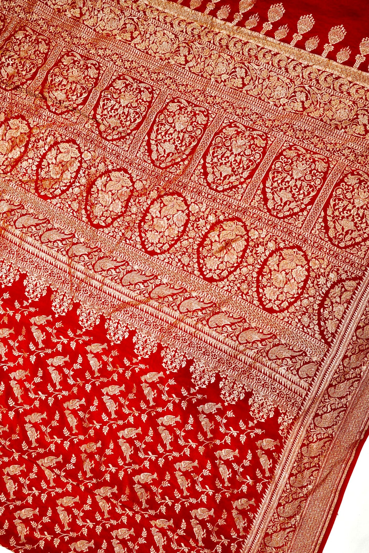 Handwoven Red Banarasi Crepe Khaddi Silk Saree