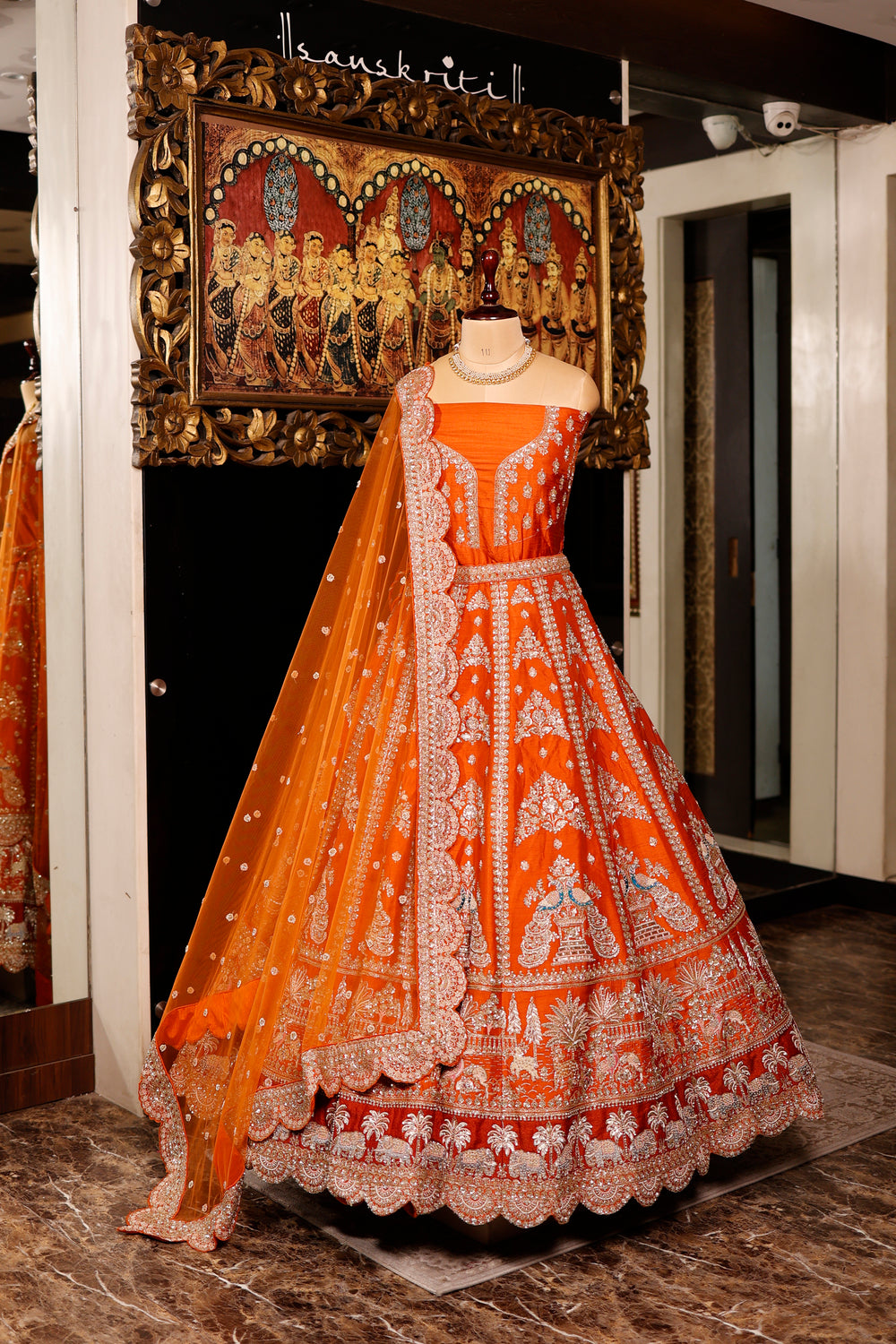Designer Orange Raw Silk Bridal Lehenga