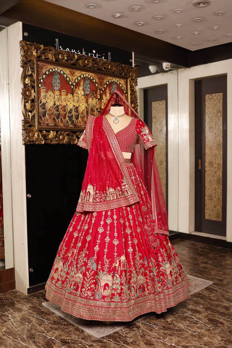 Designer Rani Pink Raw Silk Bridal Lehenga